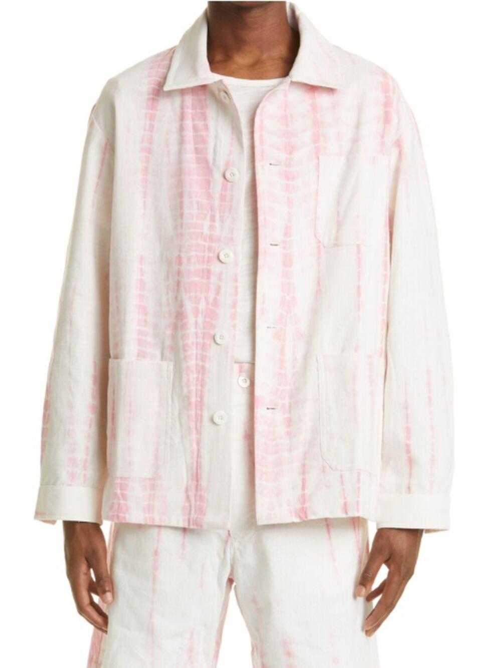 SMR DAYS Men's Wittering Tie-Dyed Organic Cotton Chore Jacket Medium Pink/White